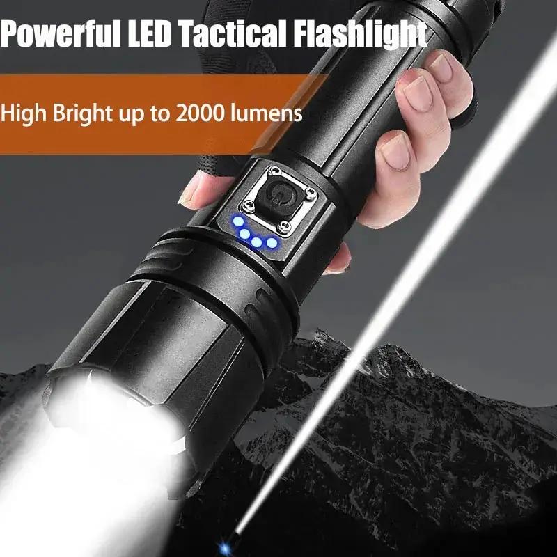 Powerful Super Bright LED Flashlight P50 Or Laser Wick Rechargeable Torch Camping Adventure Tactical Lantern Long Sh